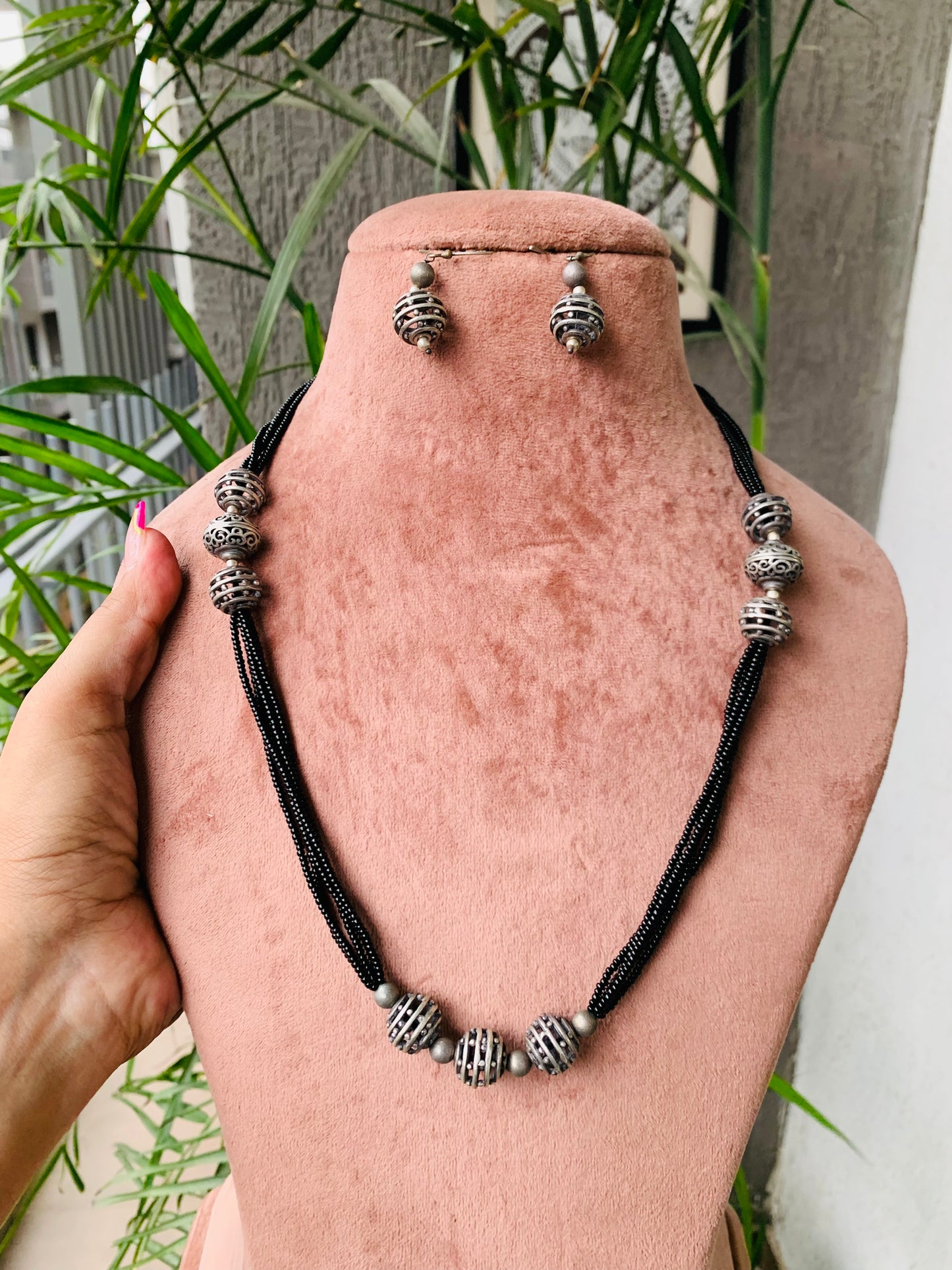 Black Oxidized Necklace with Earrings