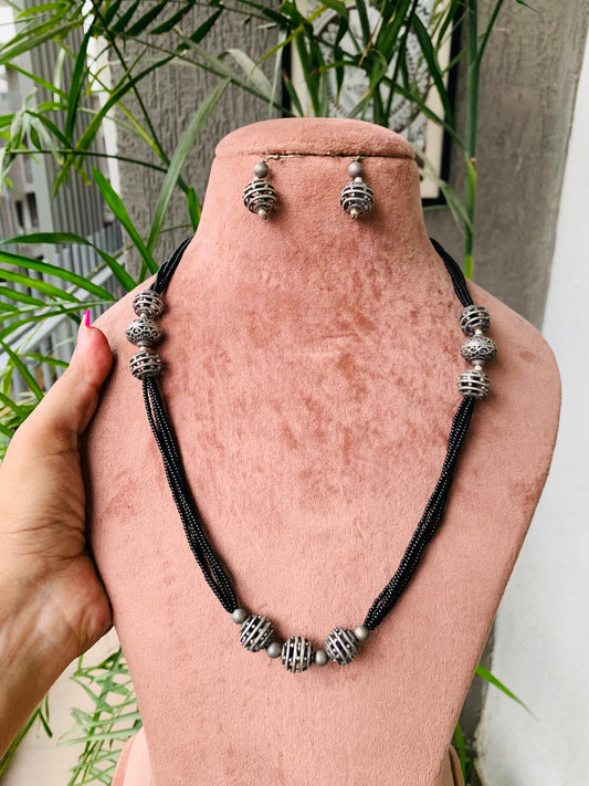 Black Oxidized Necklace with Earrings