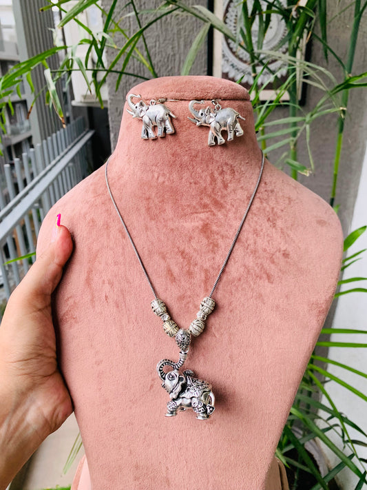 Elephant Necklace with Earrings