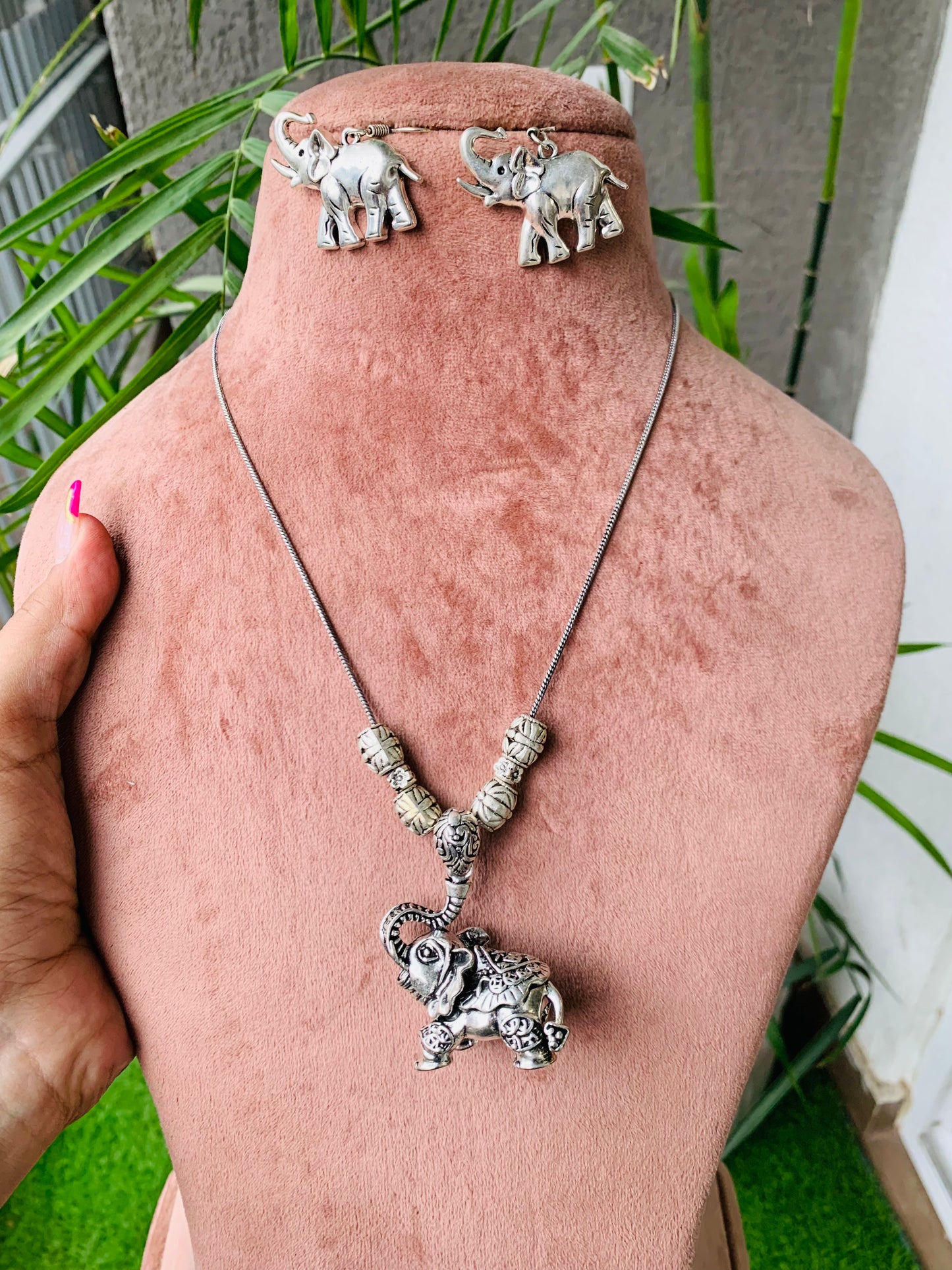 Elephant Necklace with Earrings