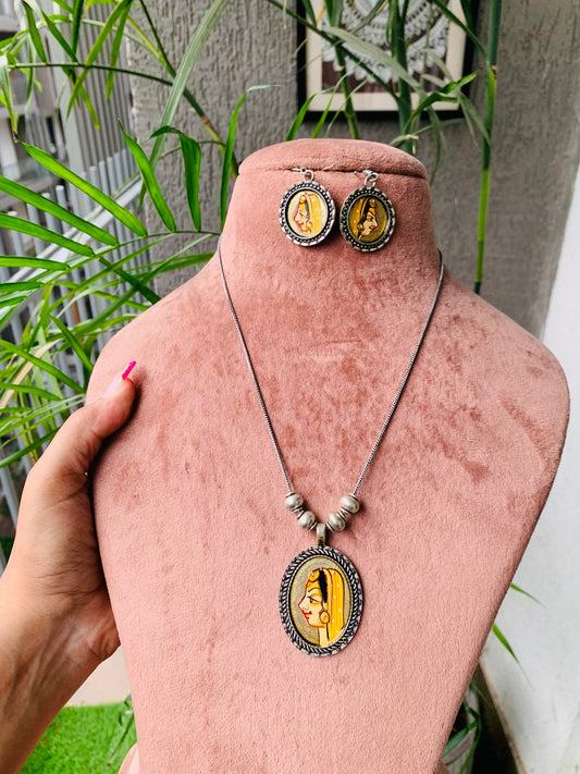 Hand Painted Necklace with Earrings