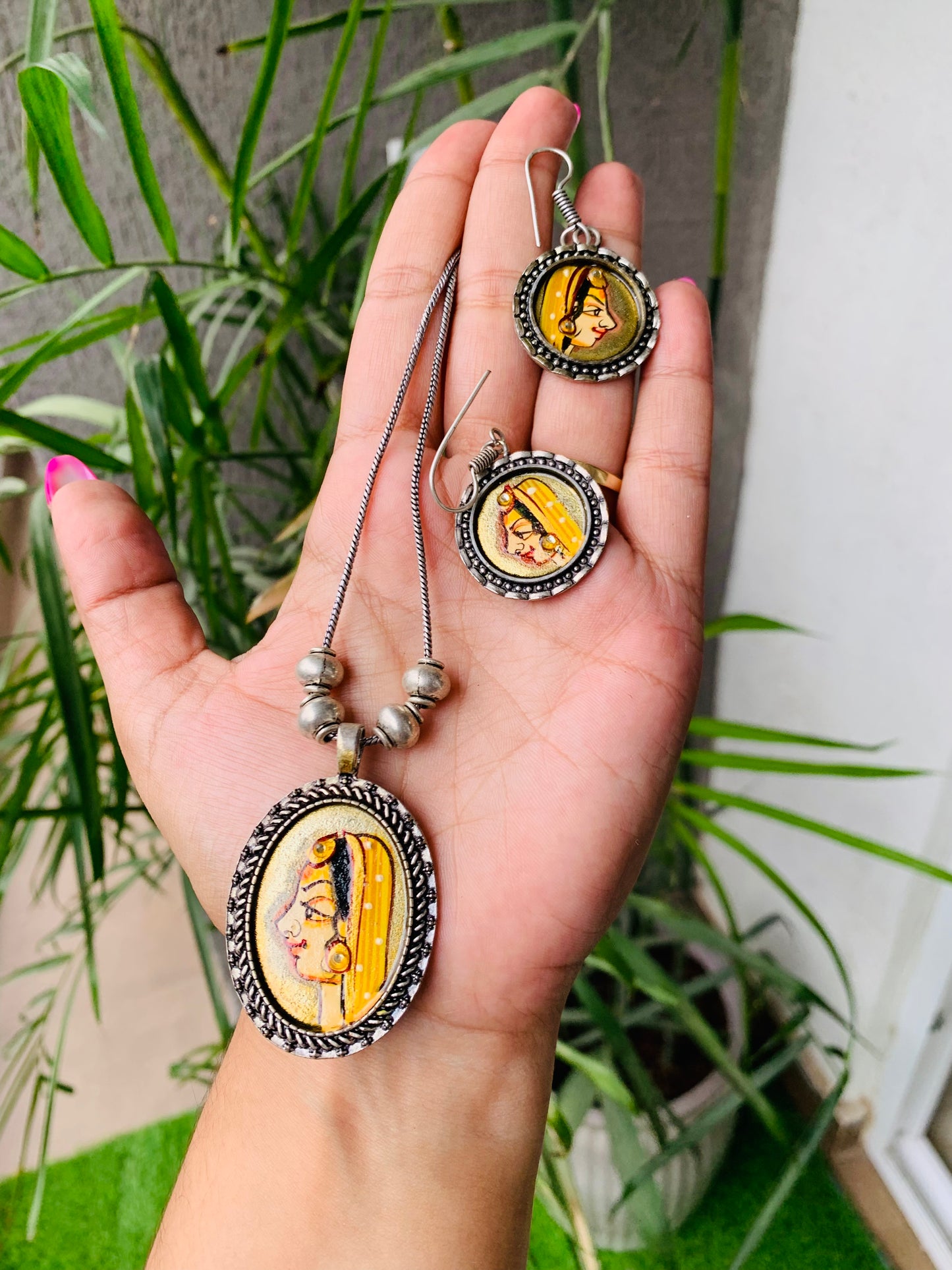 Hand Painted Necklace with Earrings