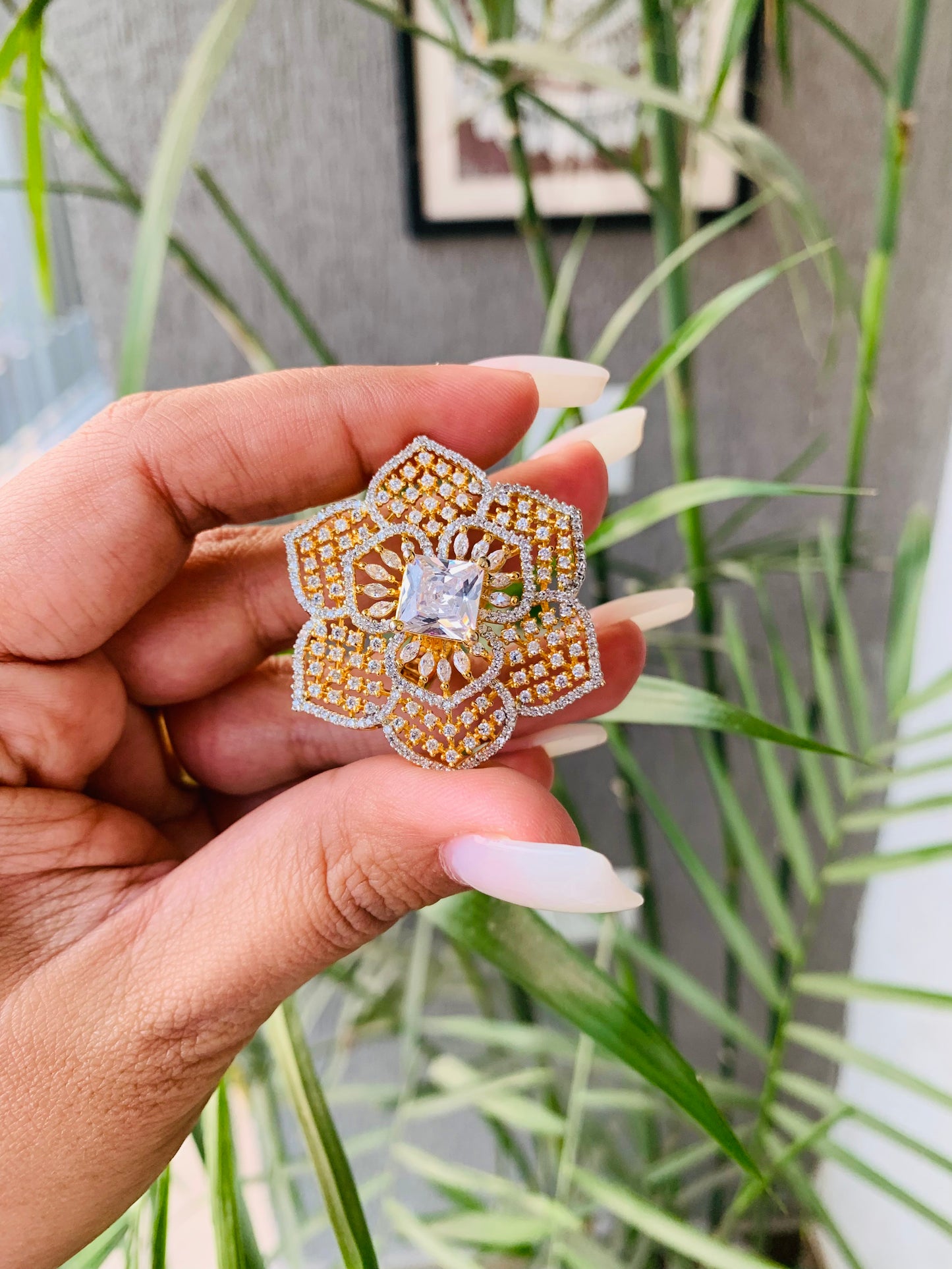 Dual Tone American Diamonds Ring