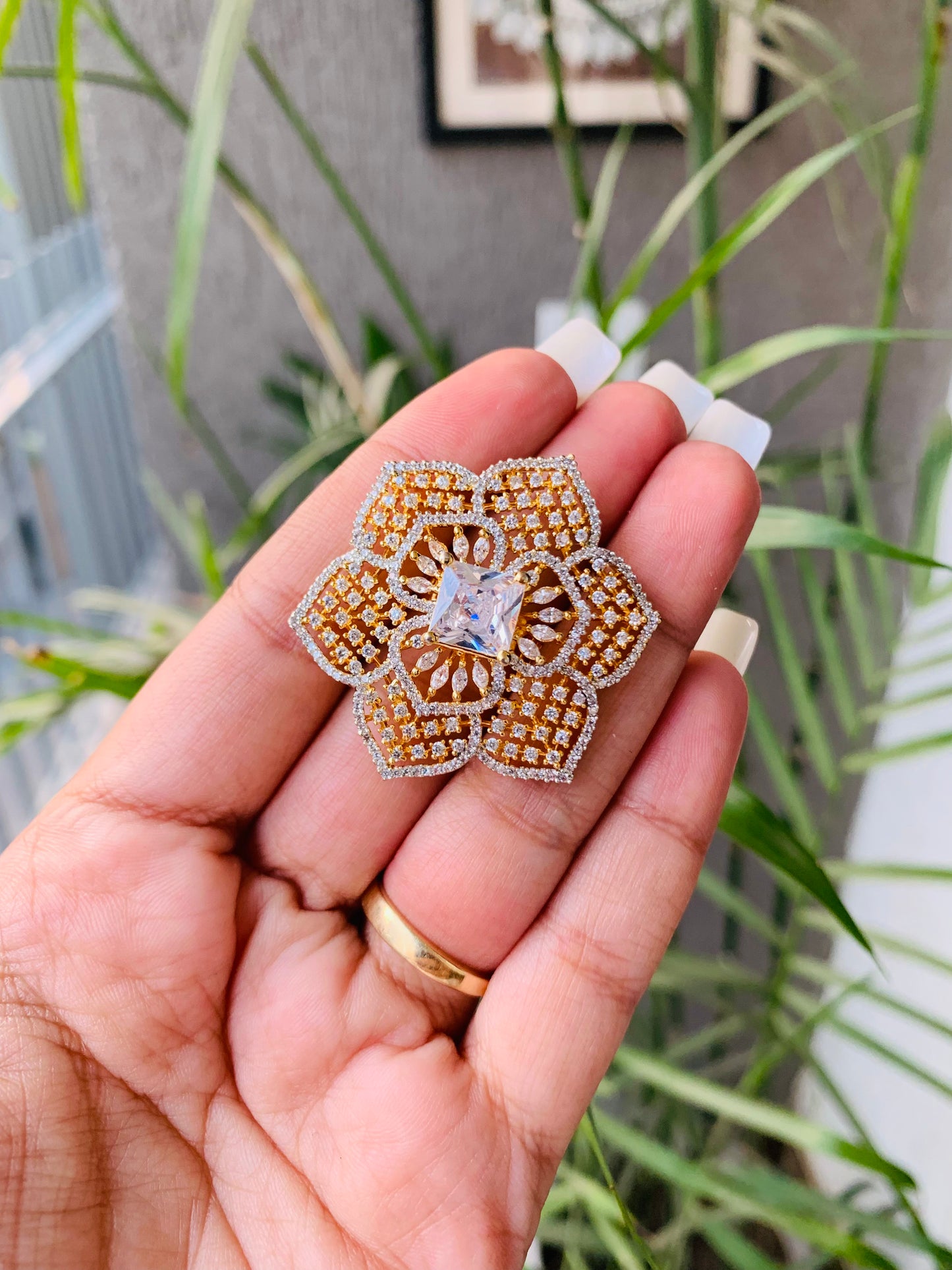 Dual Tone American Diamonds Ring