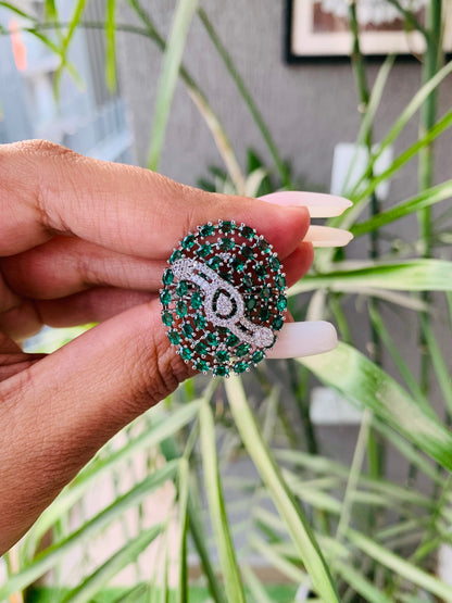 Silver Emerald Green Oval Ring