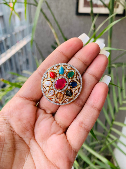 Golden Navratan Cocktail Ring
