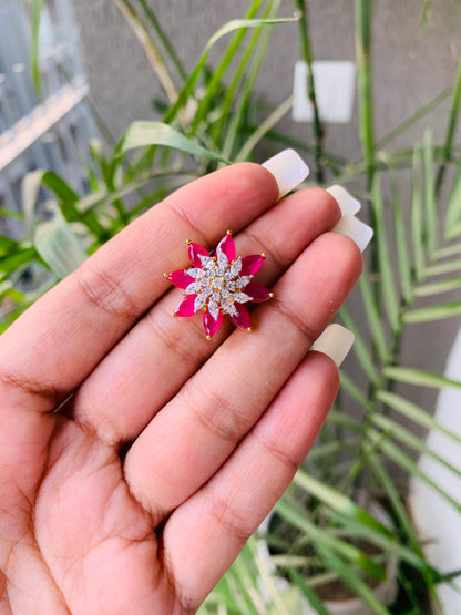 Golden Ruby Double Flower Ring