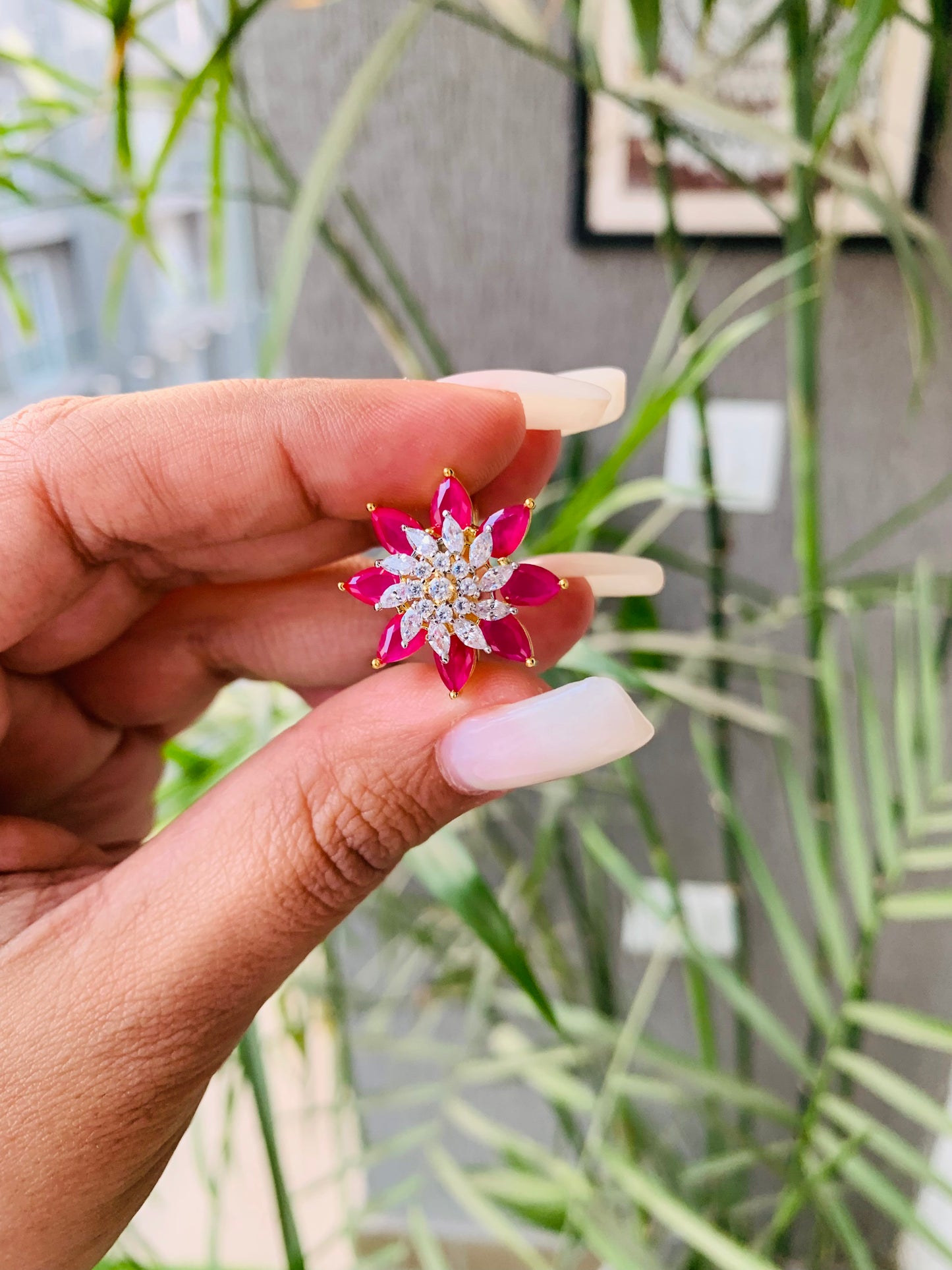 Golden Ruby Double Flower Ring