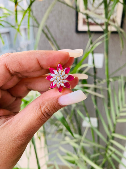 Golden Ruby Double Flower Ring