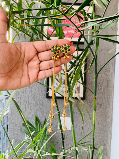 Kashmiri Long Golden Ghungroo Earrings