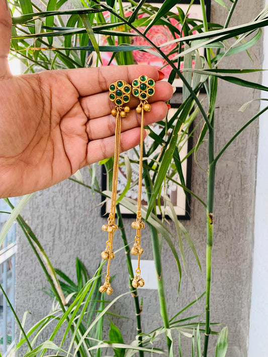 Kashmiri Long Golden Ghungroo Earrings