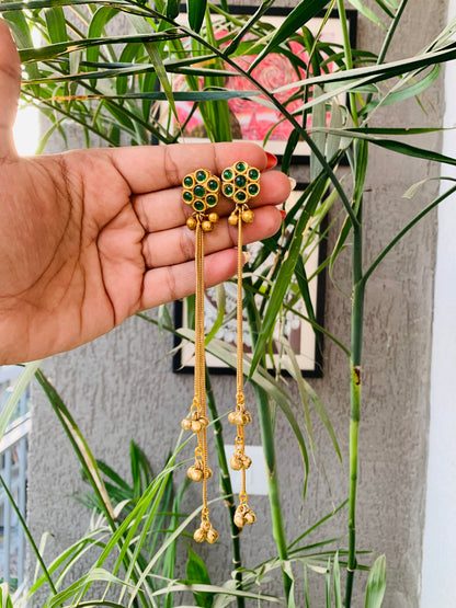 Kashmiri Long Golden Ghungroo Earrings