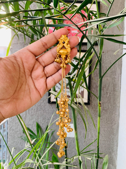 Kashmiri Golden Long Ghungroo Earrings