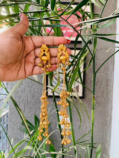 Kashmiri Golden Long Ghungroo Earrings