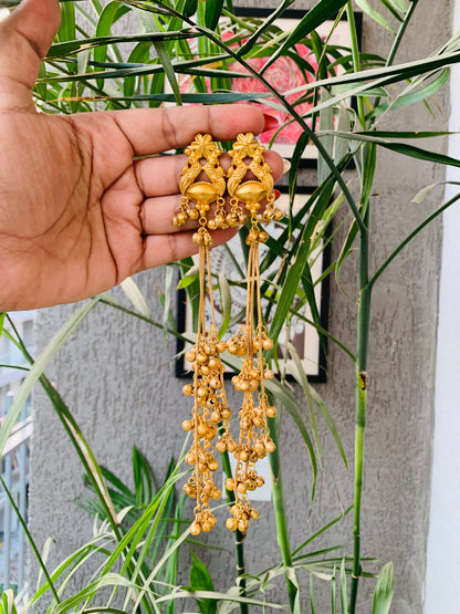 Kashmiri Golden Long Ghungroo Earrings