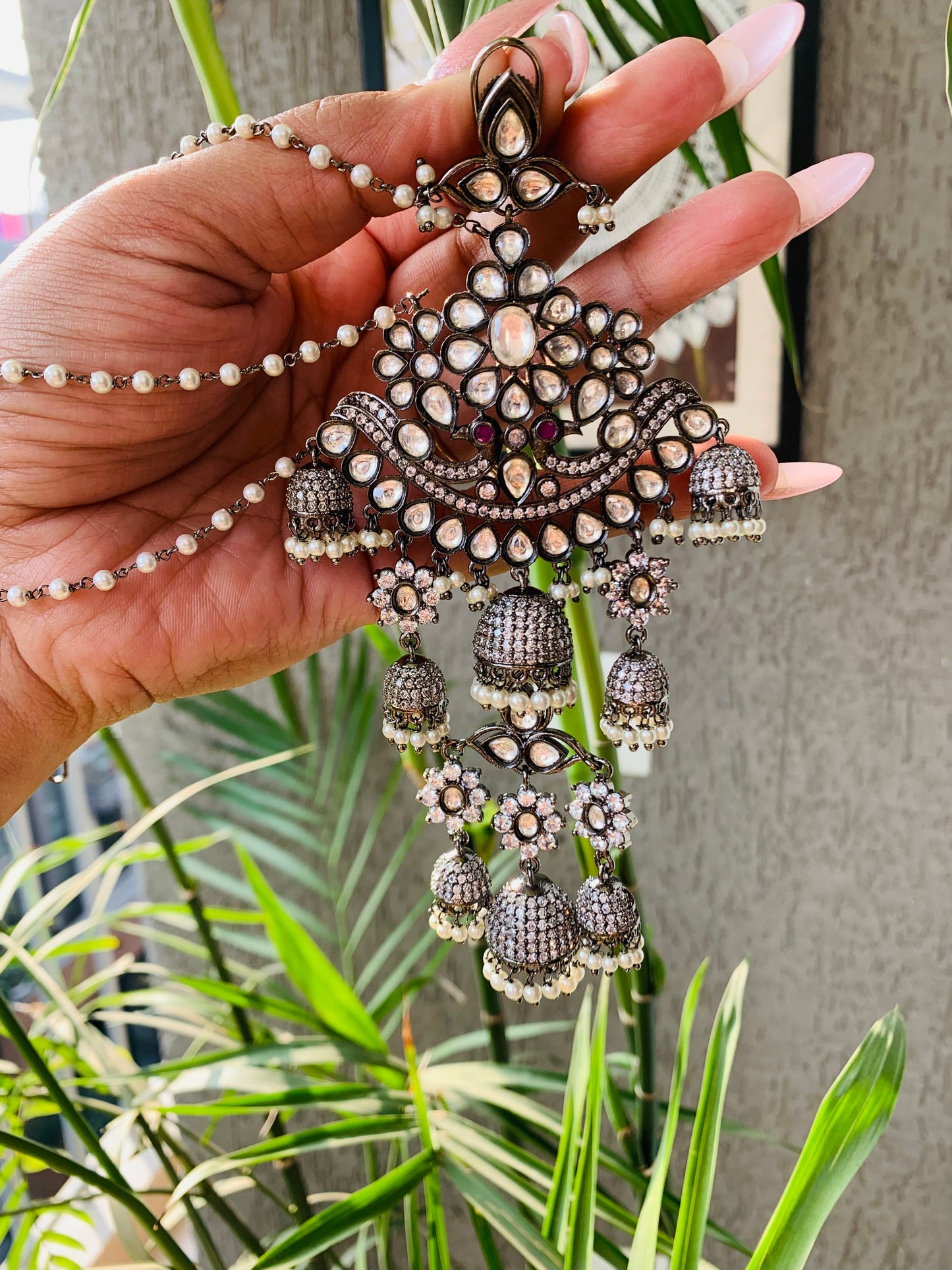 Designer Victorian Polish Earrings with Earchain