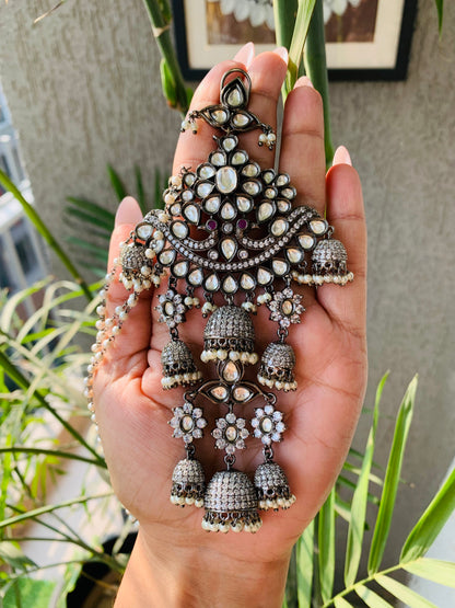 Designer Victorian Polish Earrings with Earchain