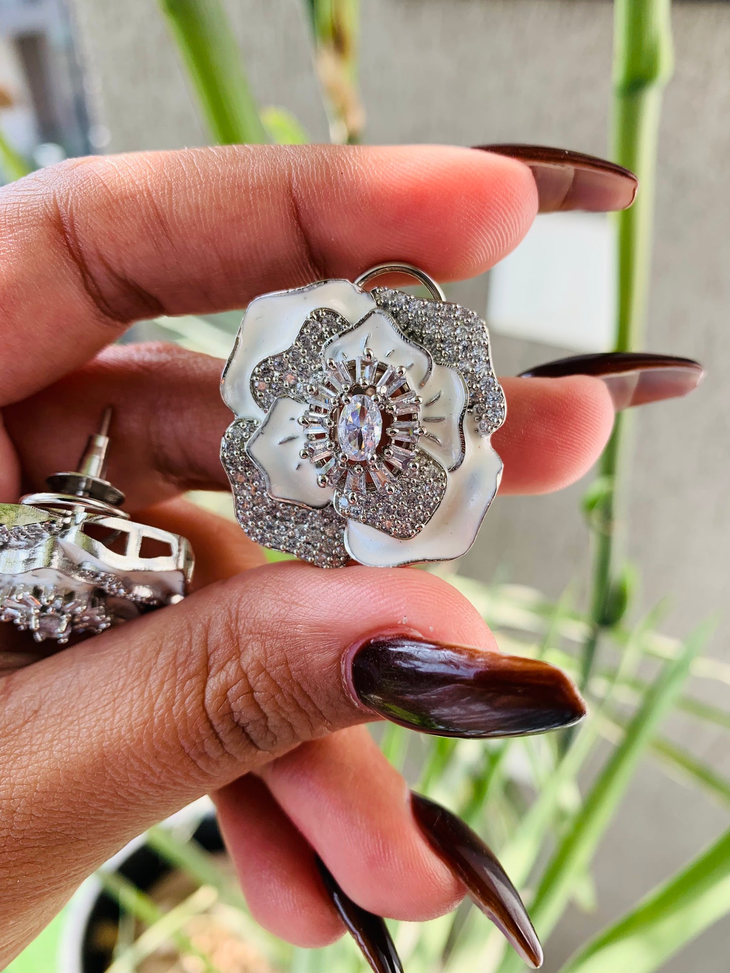 Rose Shaped White Victorian Stud