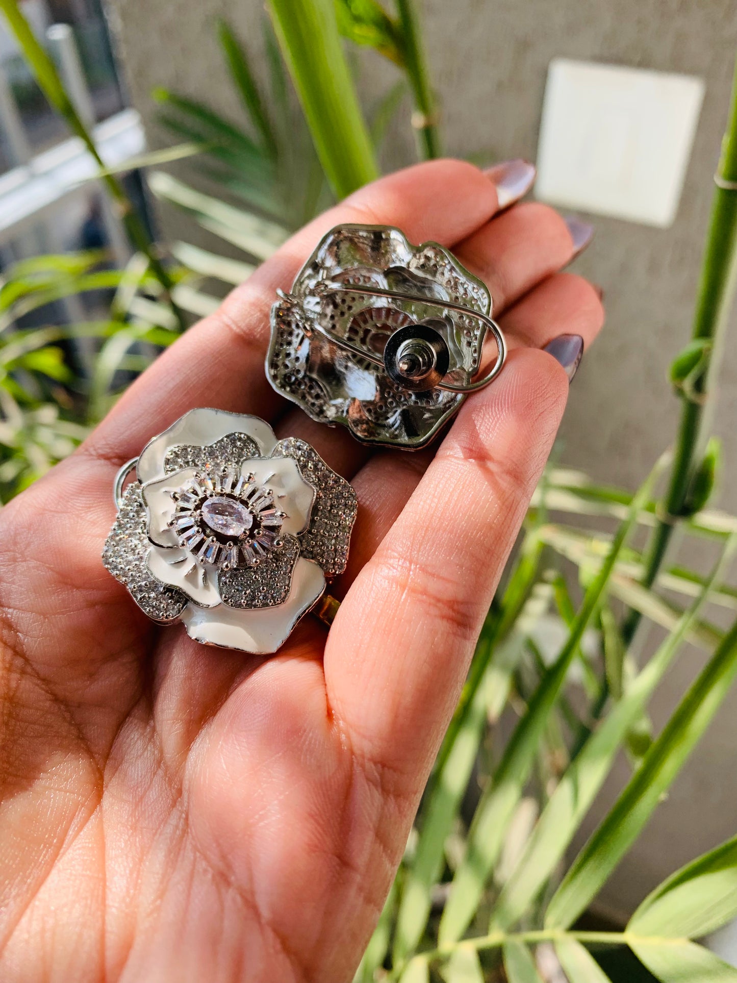 Rose Shaped White Victorian Stud