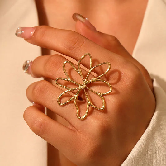 Anti Tarnish Gold Flower Statement Ring
