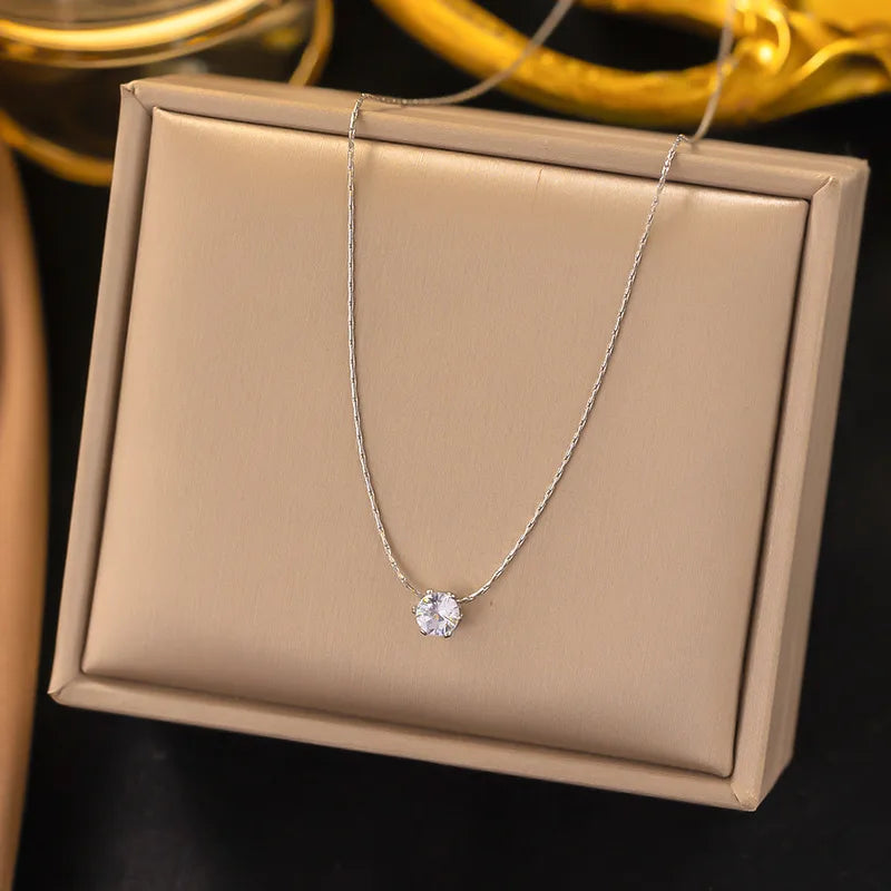 Silver Solitaire Spark Necklace