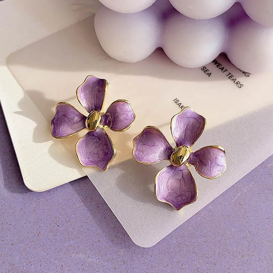 Anti Tarnish Purple Flower Earrings