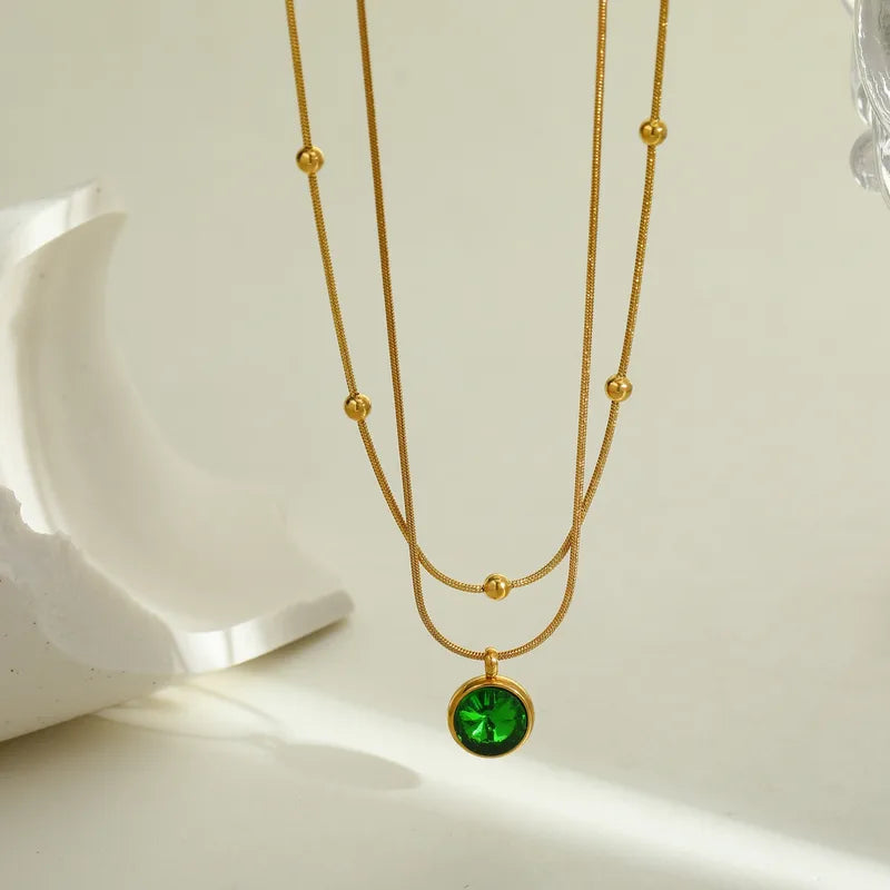Emerald Halo Layered Pendant Necklace