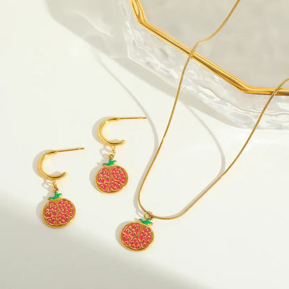 Anti Tarnish Pomegranate Charm Necklace & Earrings Set