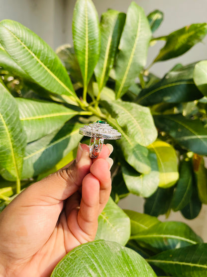 Round AD Ring with Emerald Green Center