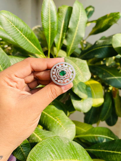 Round AD Ring with Emerald Green Center