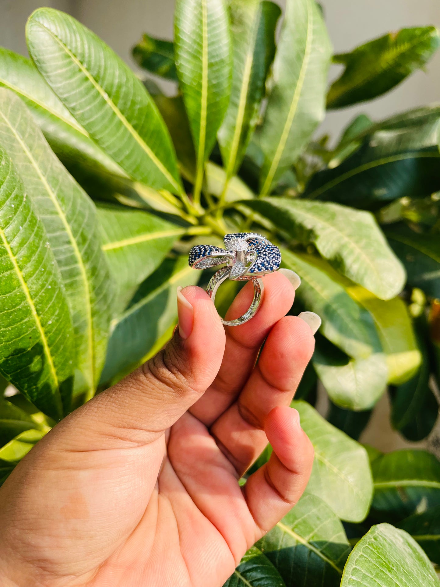 Designer Micro AD Blue Ring with Rounded Edges