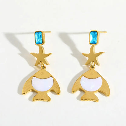 Blue Crystal Fish Drop Earrings