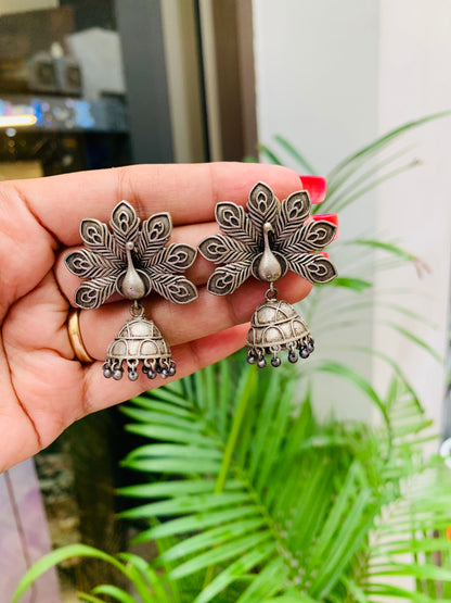 Oxidized Small Peacock Jhumka