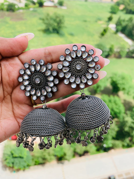 Silver Look Big Studs Jhumkas