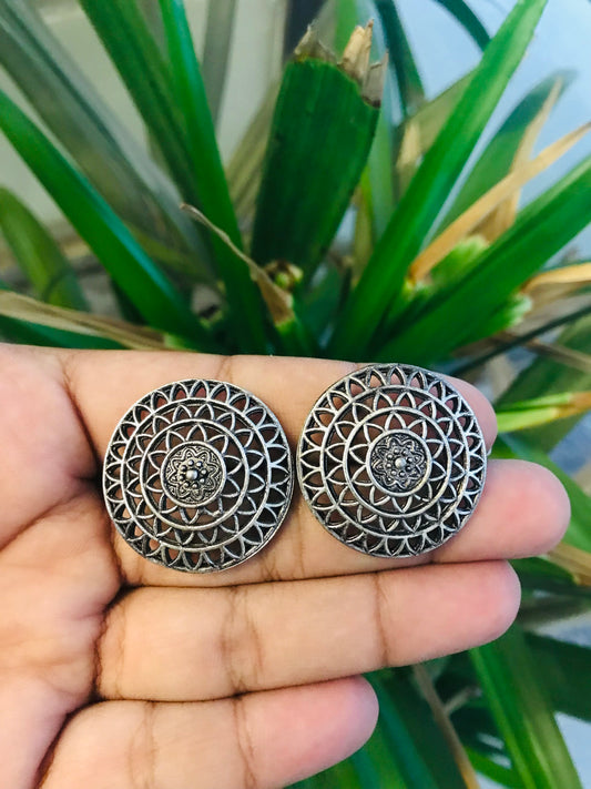 Mandala Design Oxidized Studs