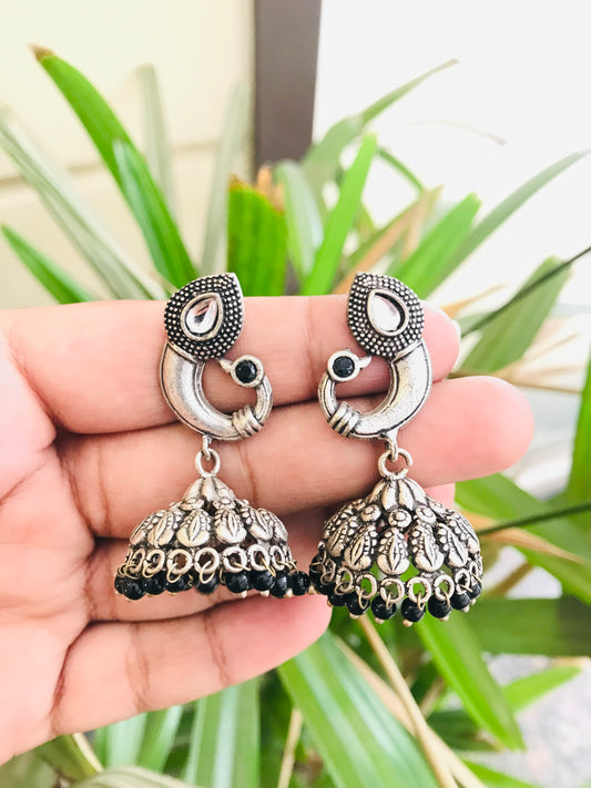 Peacock Jhumkas - Black Drops