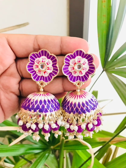 Flower Shaped Meenakari Studs with Jhumka