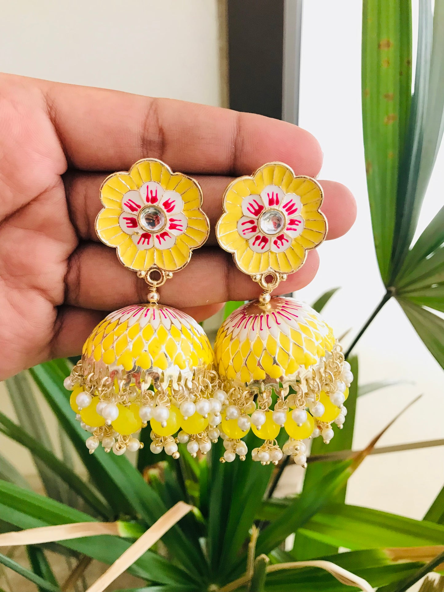 Flower Shaped Meenakari Studs with Jhumka