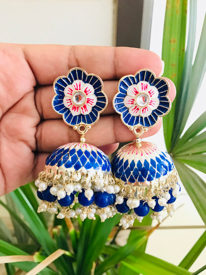 Flower Shaped Meenakari Studs with Jhumka