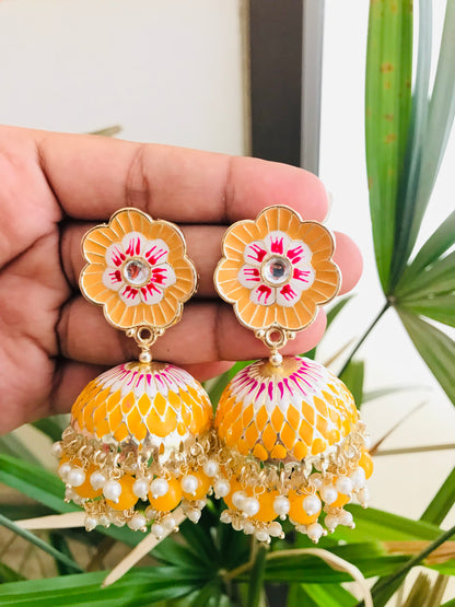 Flower Shaped Meenakari Studs with Jhumka