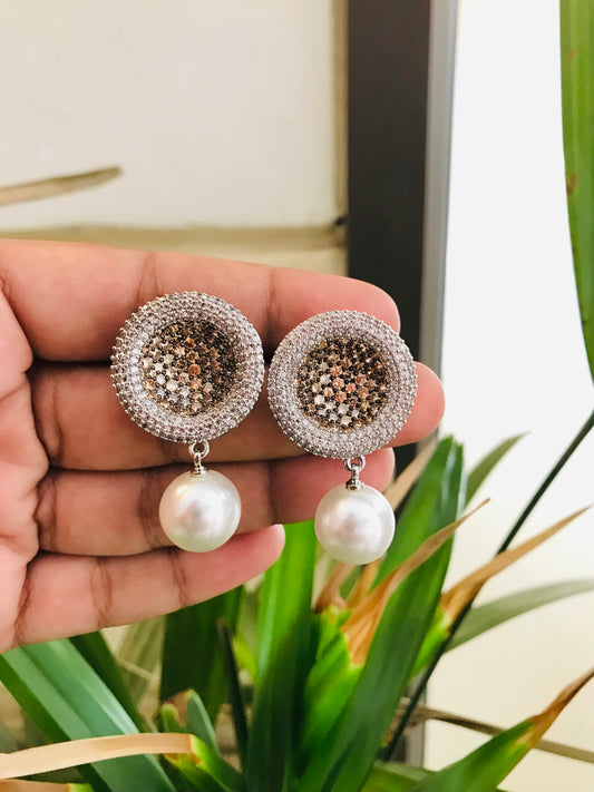 Champagne Studs with Pearl Drop