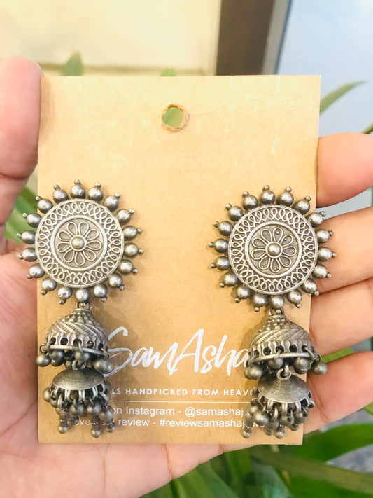 Double Layer Silver Look Alike Jhumkas