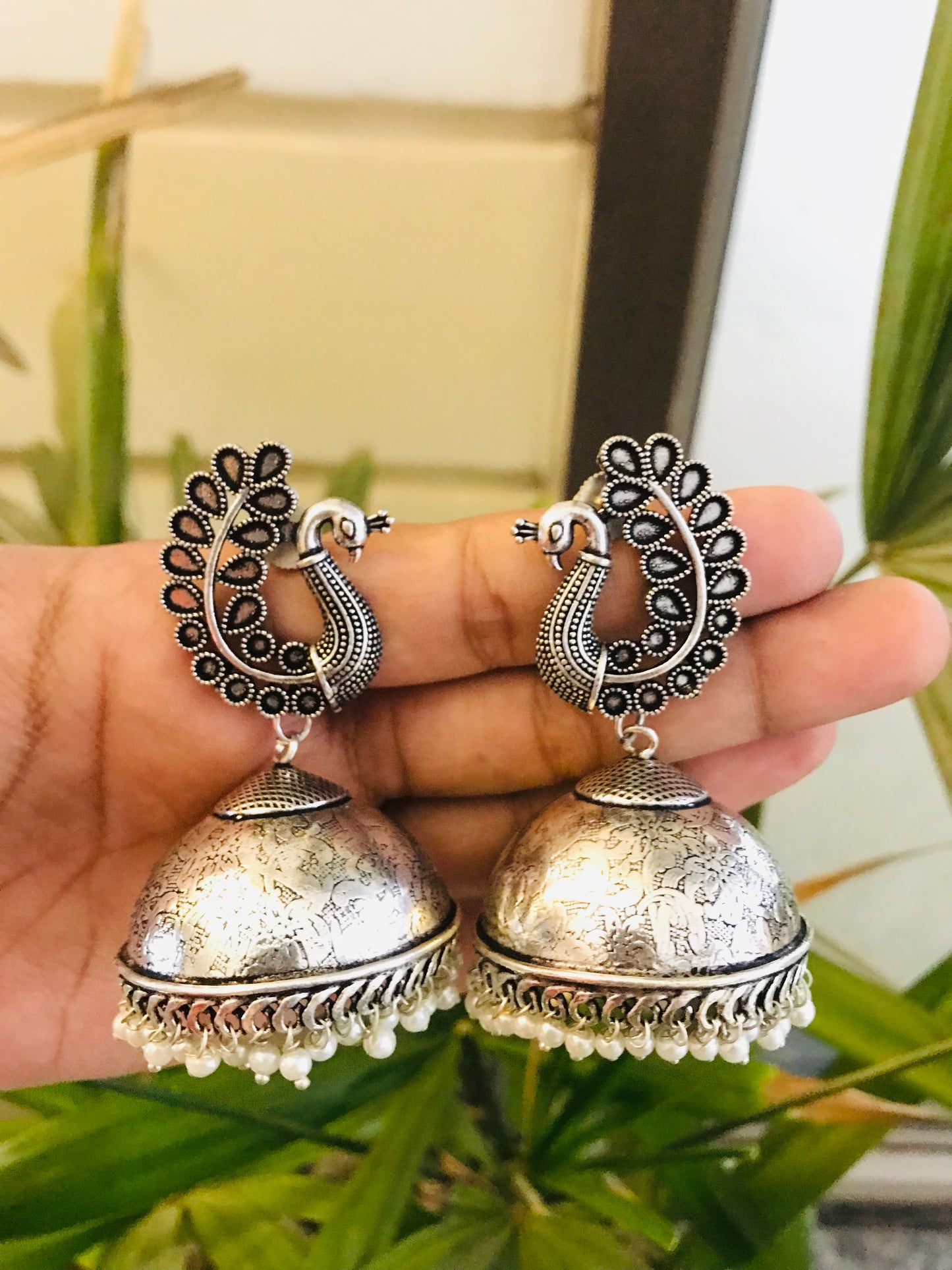 Peacock Studs with Jumbo Jhumkas