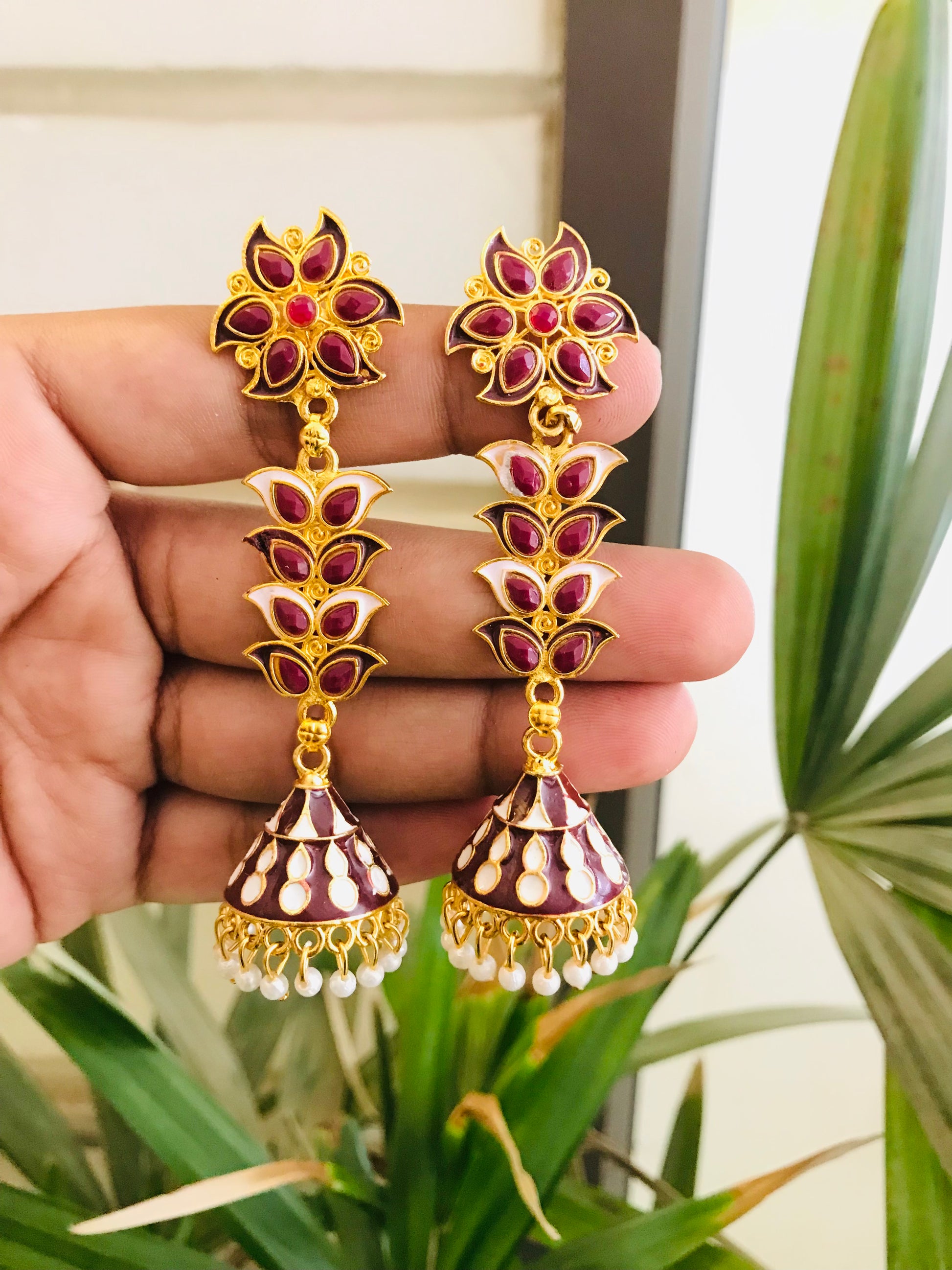 Meenakari jhumkas online shopping deals