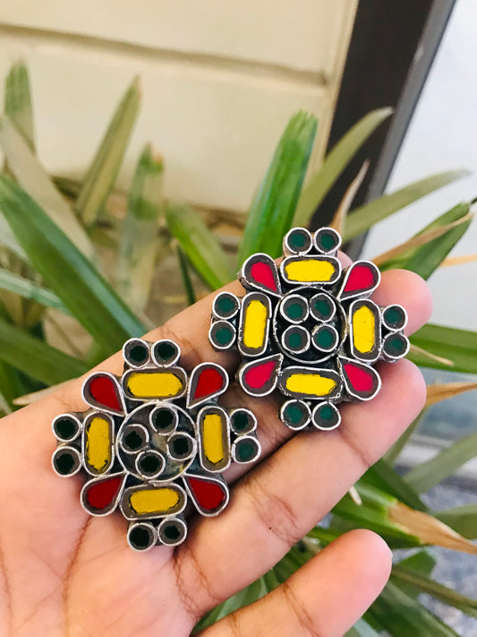 Big Multi-color Afghani Glass Studs