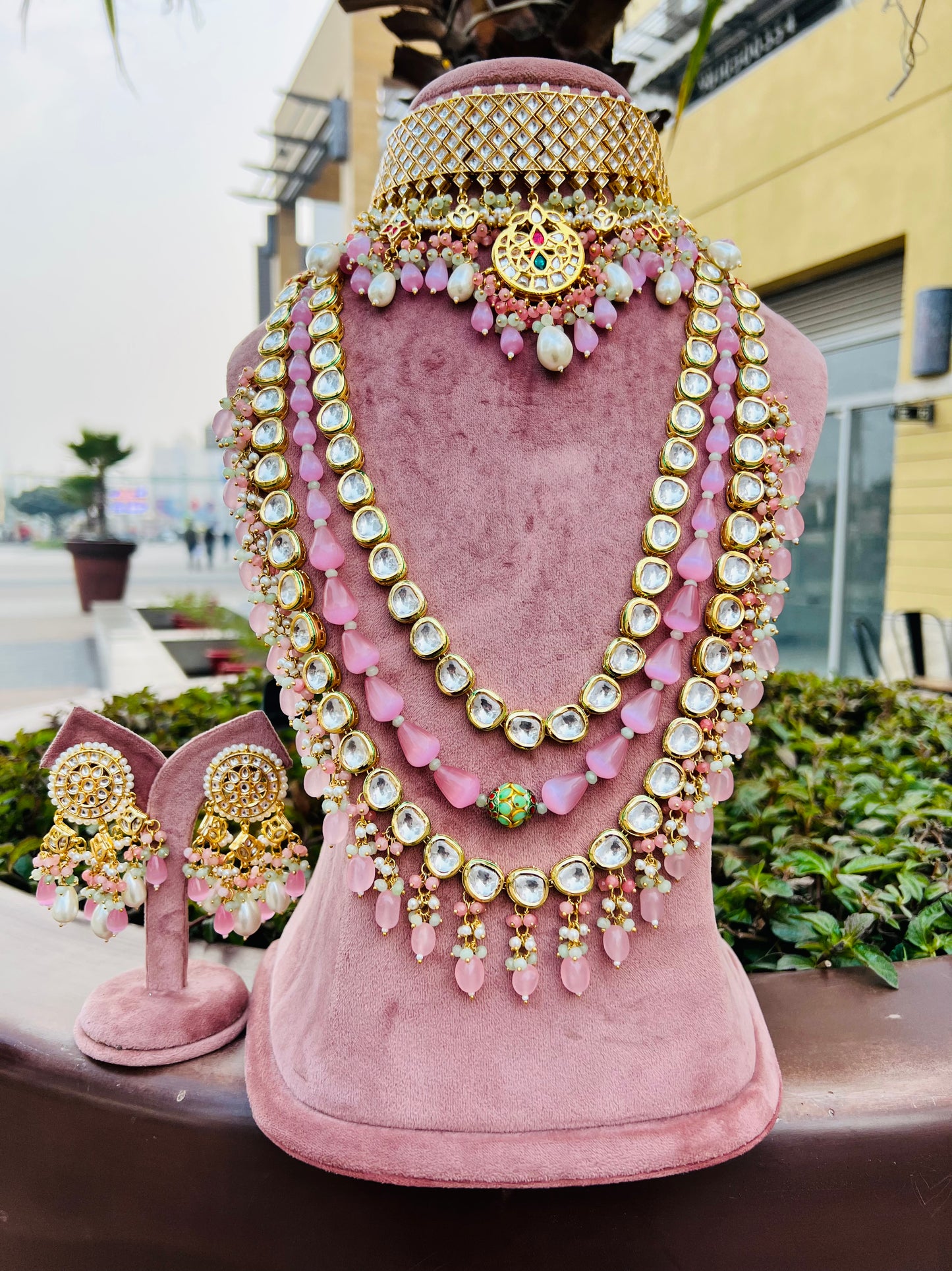 Bridal Pink Choker and Long Necklace